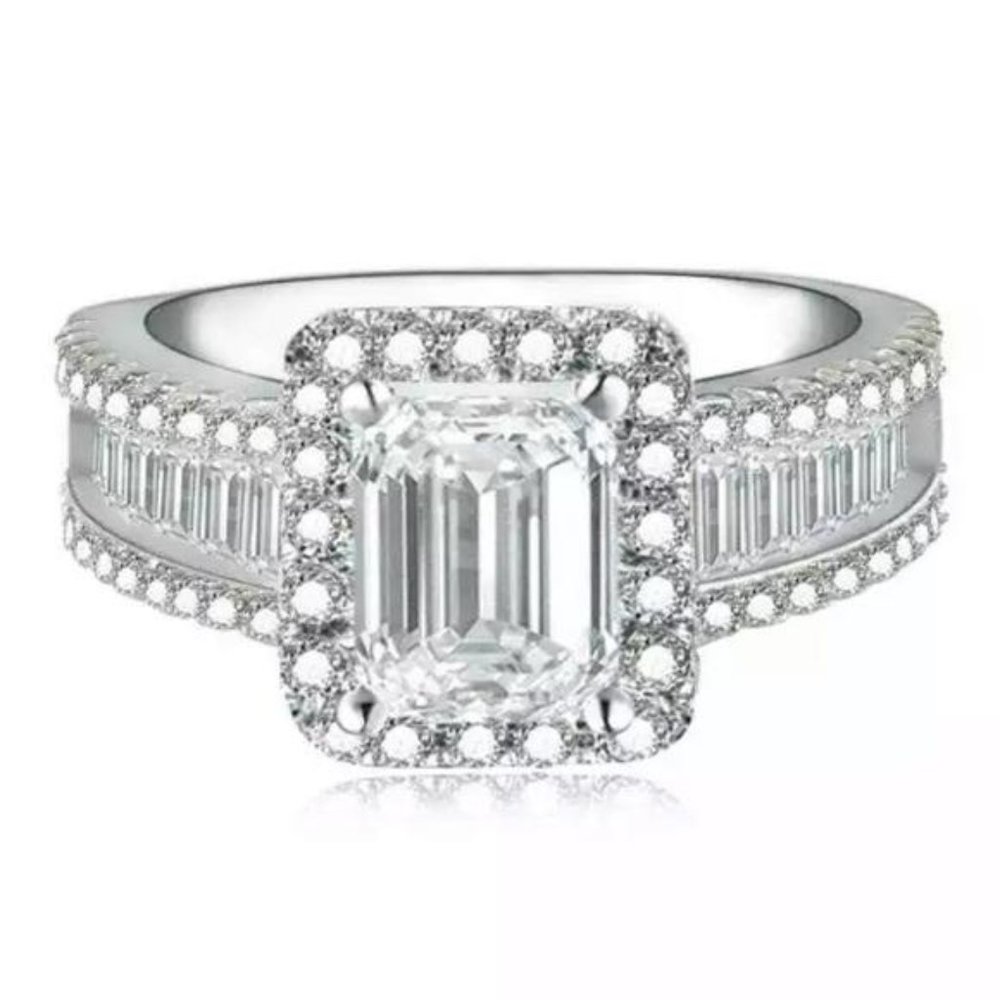 NEW 925 STERLING SILVER DIAMOND HALO RING - Picture 3 of 3